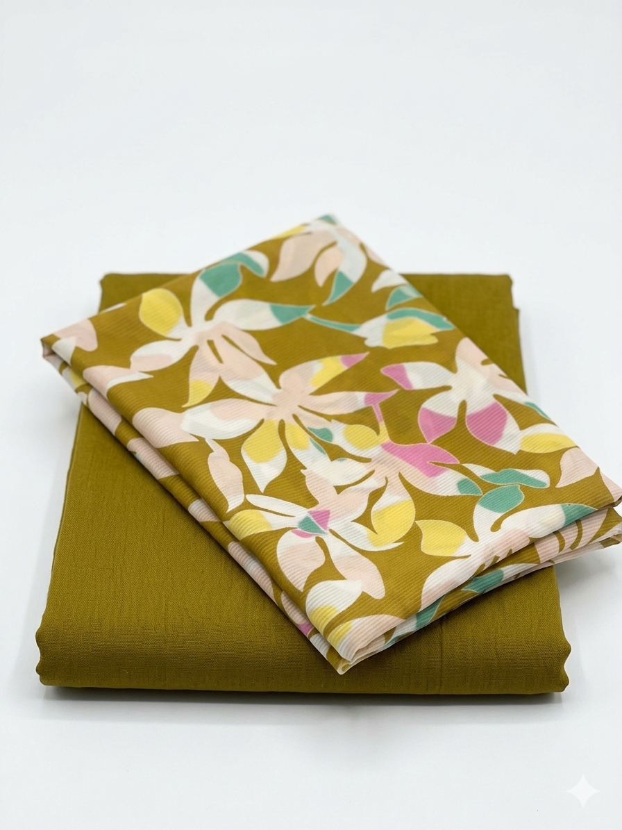 Mustard Floral Print Cotton Suit