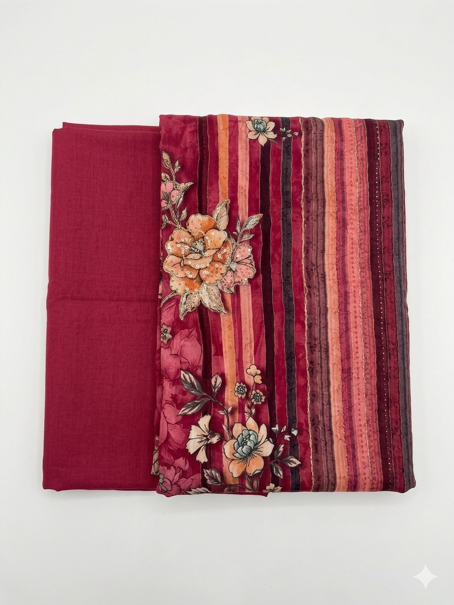 Deep Red Muslin Suit