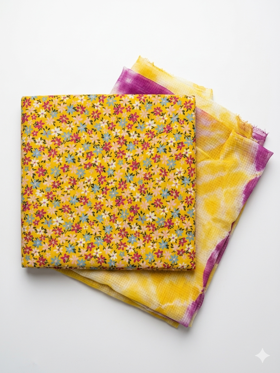 Yellow Floral Cotton Suit