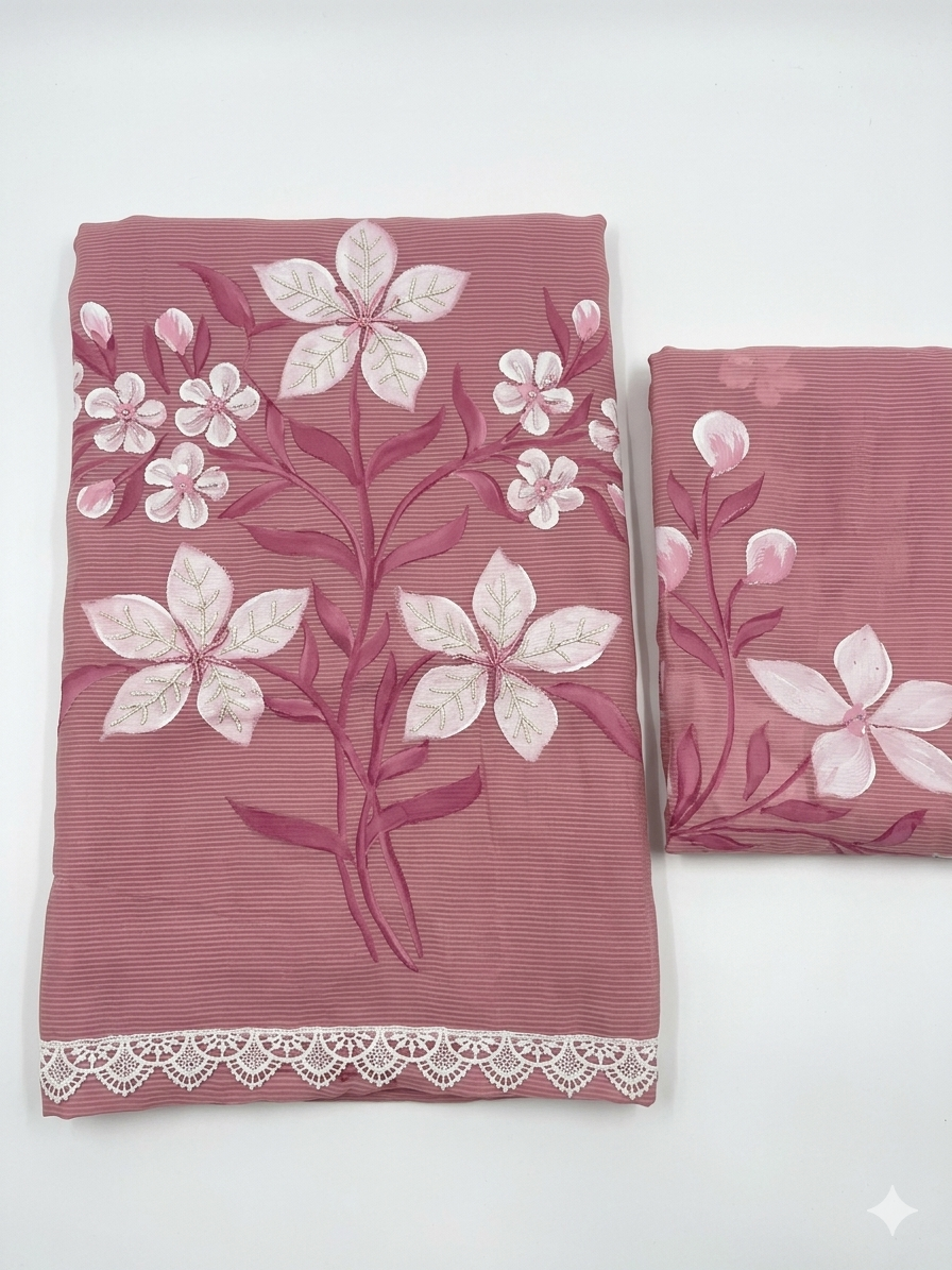 Blush Pink floral embroidery Muslin Suit
