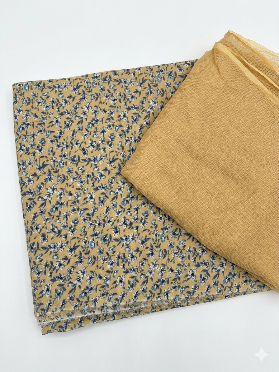 Light Yellow Floral Cotton Suit
