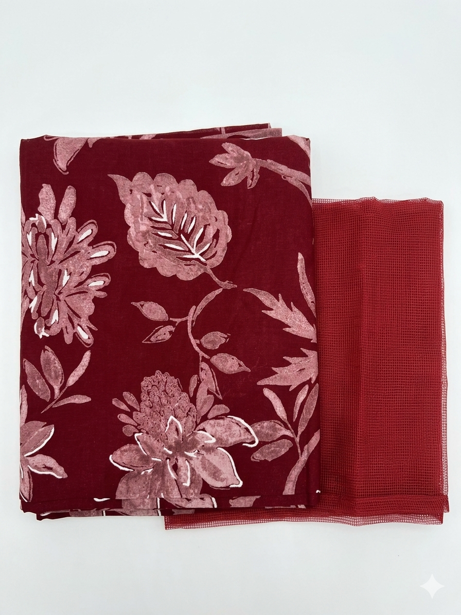 Deep Red Floral Cotton