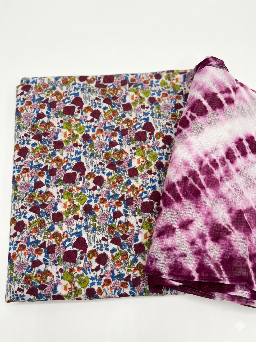 Purple multi color Floral Cotton Suit