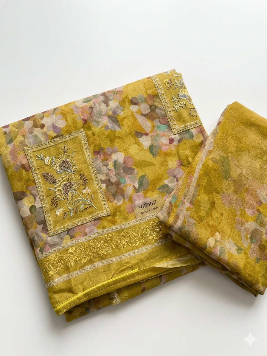 Mustard Bloom Embroidered Suit