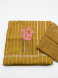 Mustard Stripe Embroidered Cotton Suit