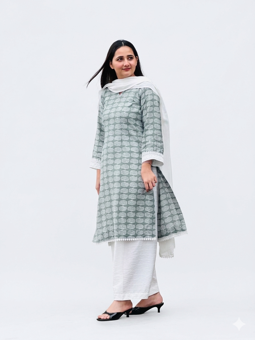 Sage Grace Cotton Blend (stitched)  Suit (Sale)