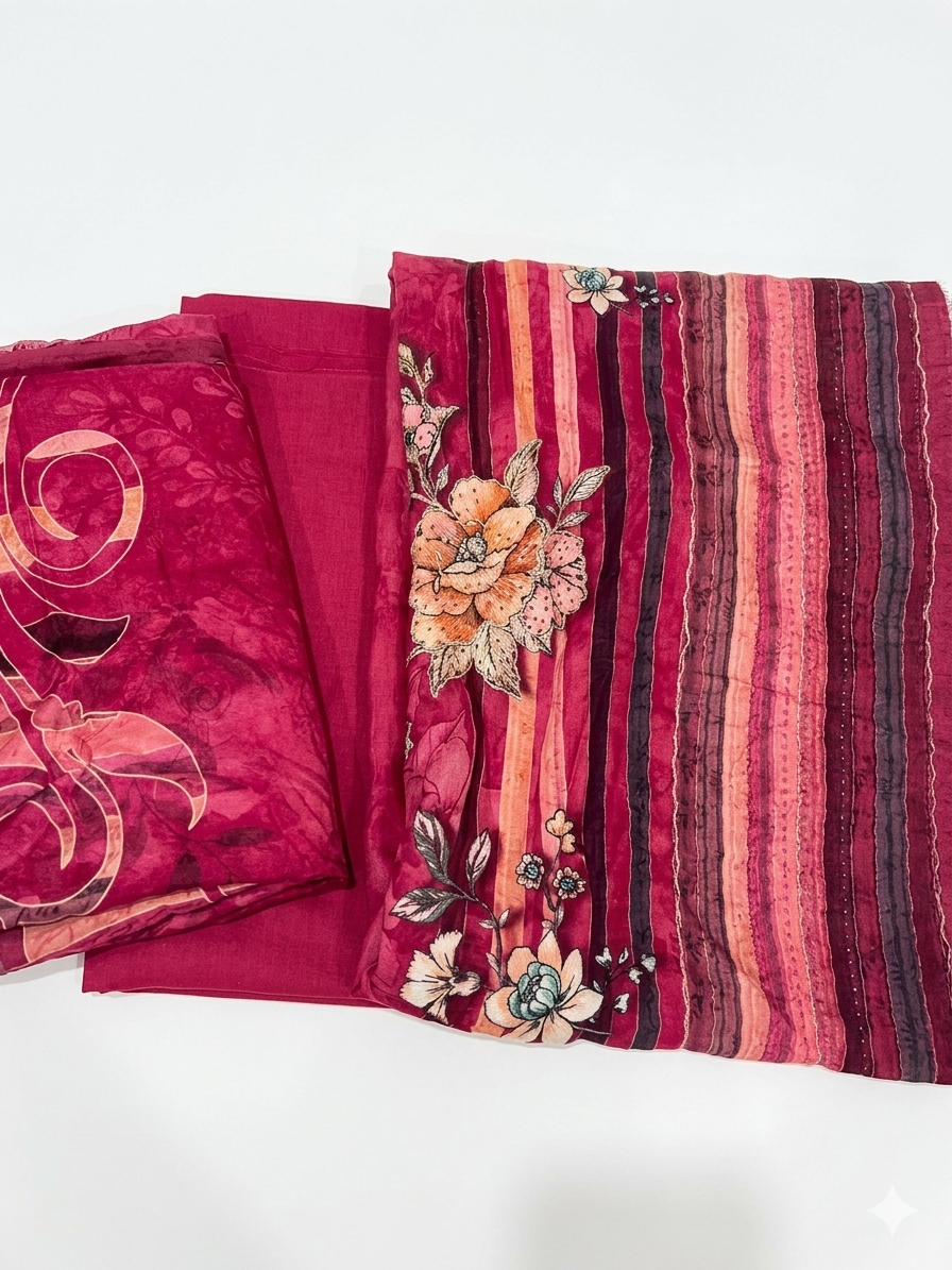 Deep Red Muslin Suit