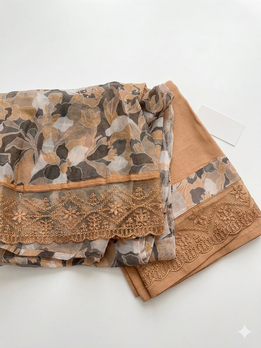 Caramel Bloom Embroidered Suit