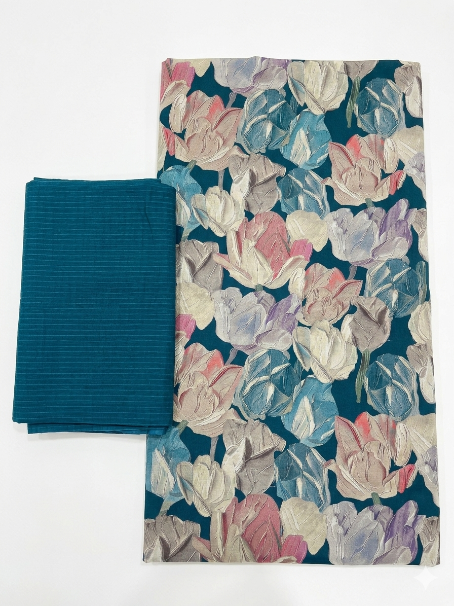 Blue Floral Cotton Suit