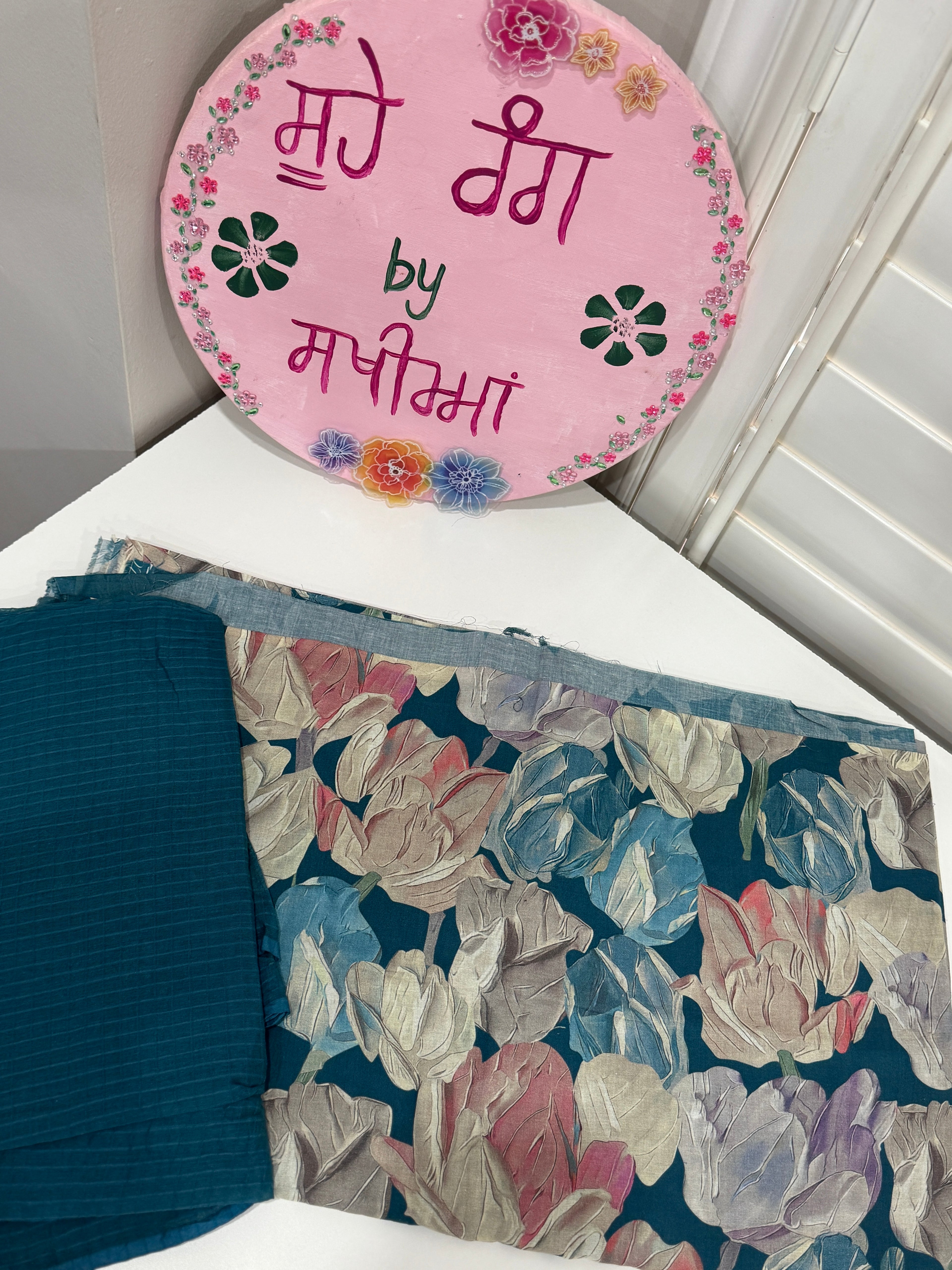 Blue Floral Cotton Suit