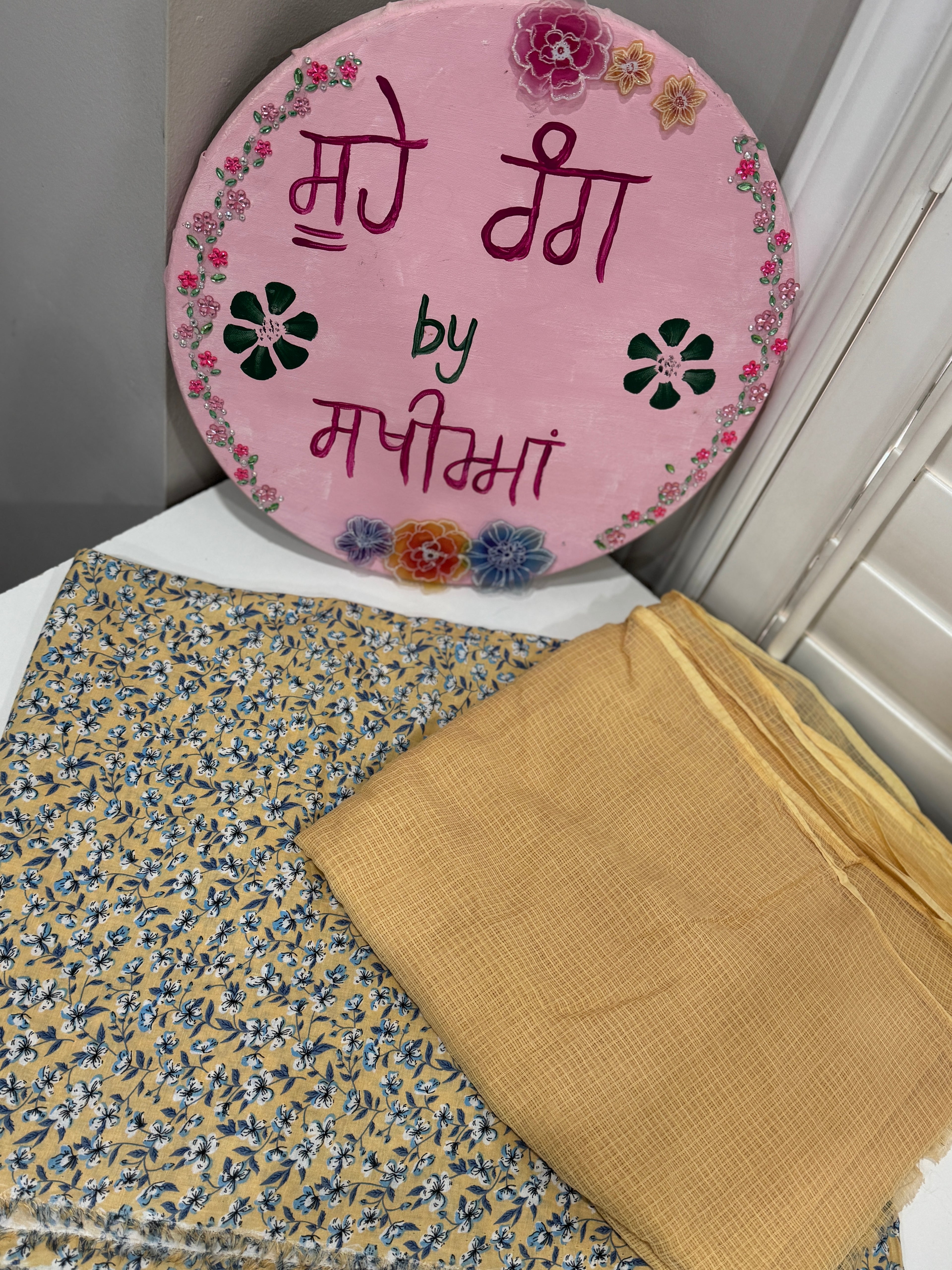 Light Yellow Floral Cotton Suit